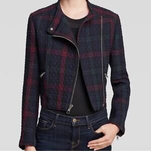 Elizabeth and James Patti Quilted Asymmetrical Plaid Moto Jacket Women's XS